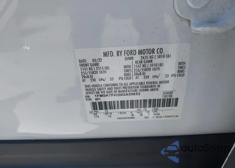 2022 Ford Explorer Limited z USA, uszkodzony, nr VIN 1FMSK7FH3NGA55853